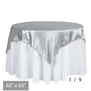 Elegant Silver Satin Table Overlay